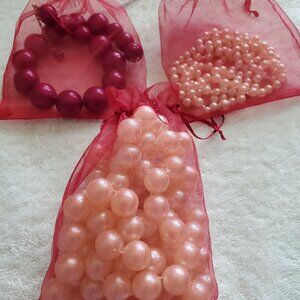3 Necklaces, item # A-93 short pearls choker, item # A-94 purple bulbs, item 95